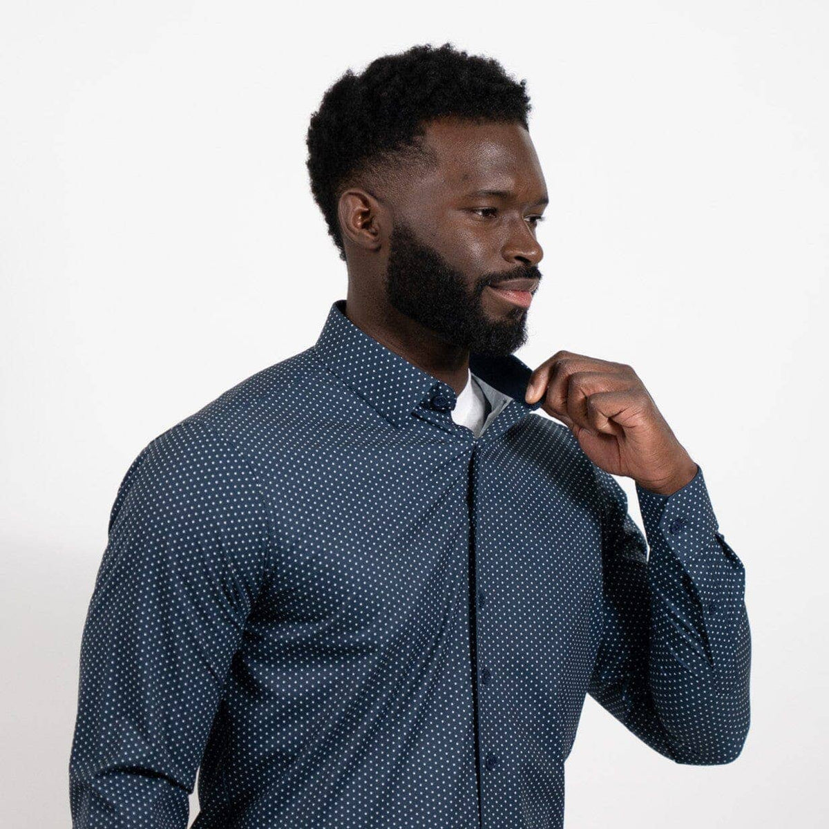 Hustle Sport Shirt - Long Sleeve - Navy Polka Dot: Regular / Small