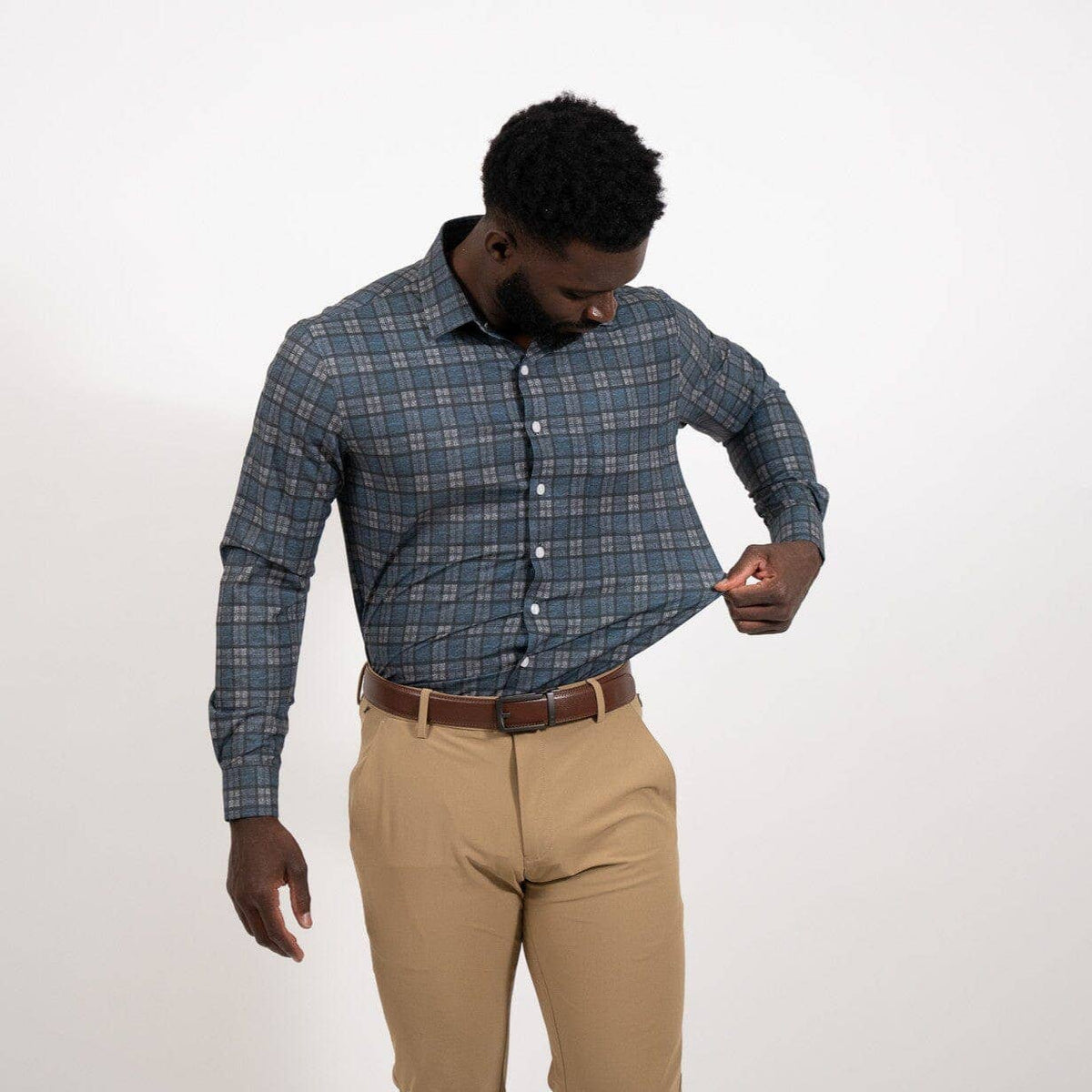 Hustle Sport Shirt - Long Sleeve - Navy Grey Flannel: Regular / XL