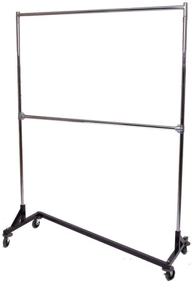 Commercial Grade Rolling Z Garment Rack with Black Nesting Base, Double Bar and Adjustable Height Chrome Uprights: Packs - 1/Pack