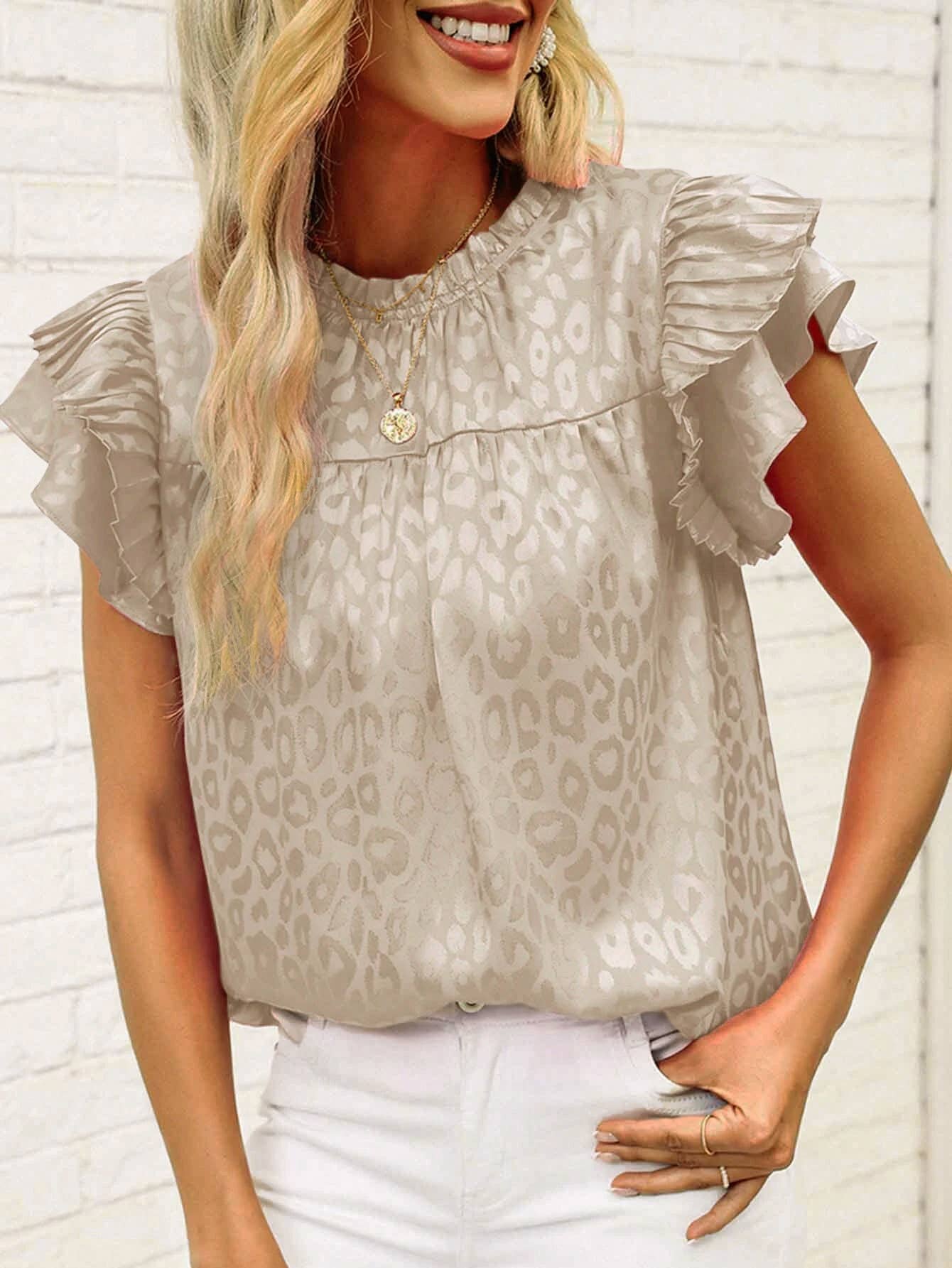 Urban print stain ruffle t-shirt top: Pink / M