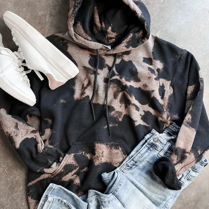 Bleached Black Hooded Sweatshirt