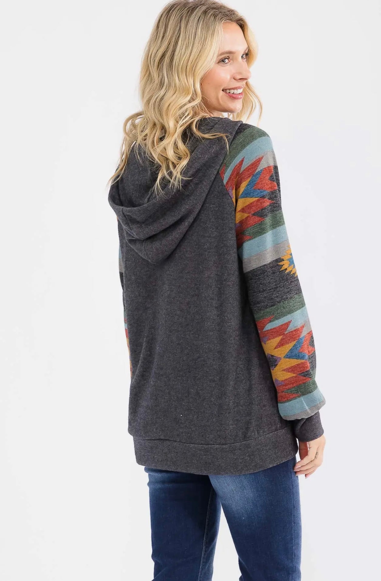 Aztec Print Button Neck Pullover
Hooded Sweater