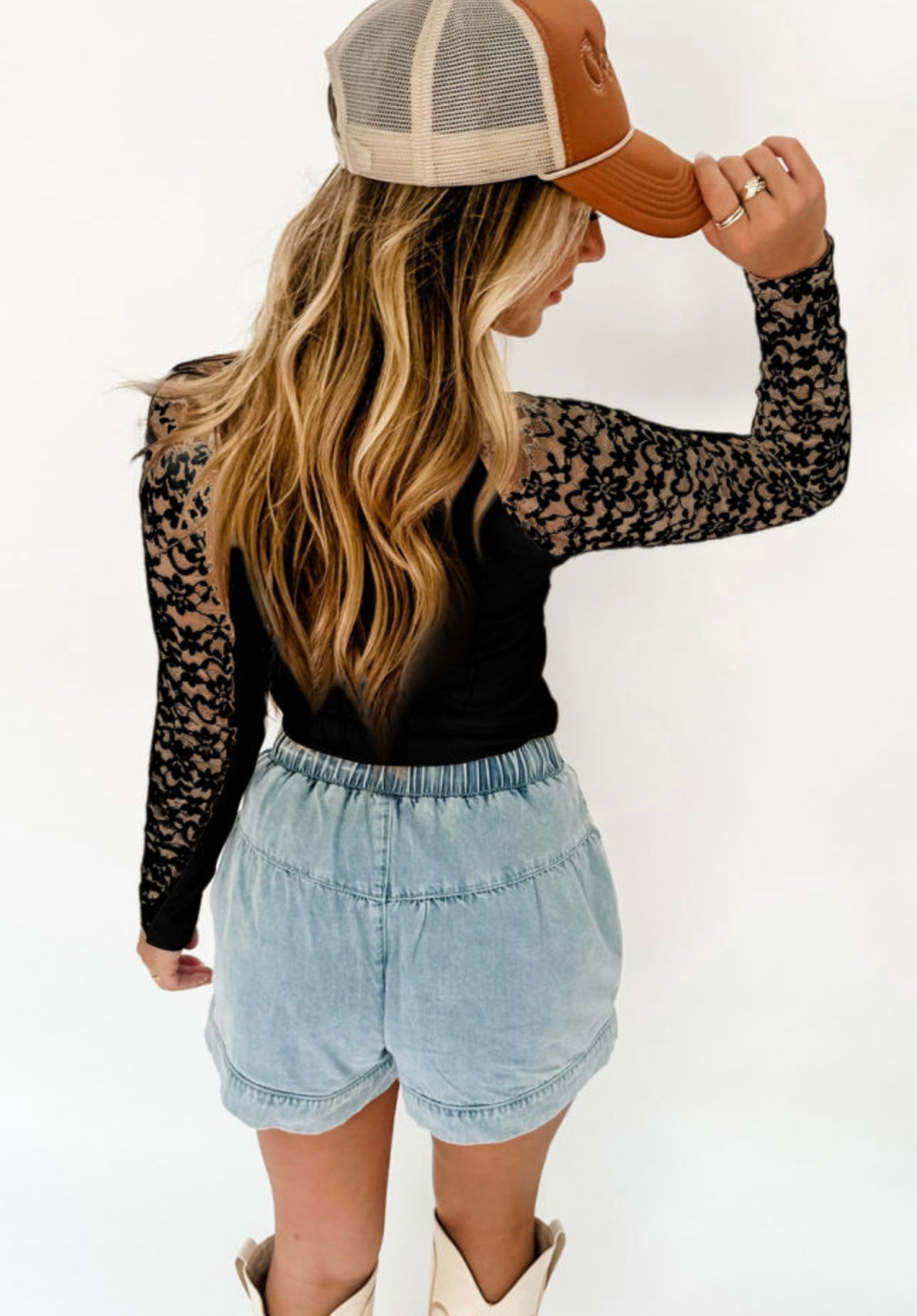 Floral Lace Patchwork Long Sleeve High Neck Slim Top