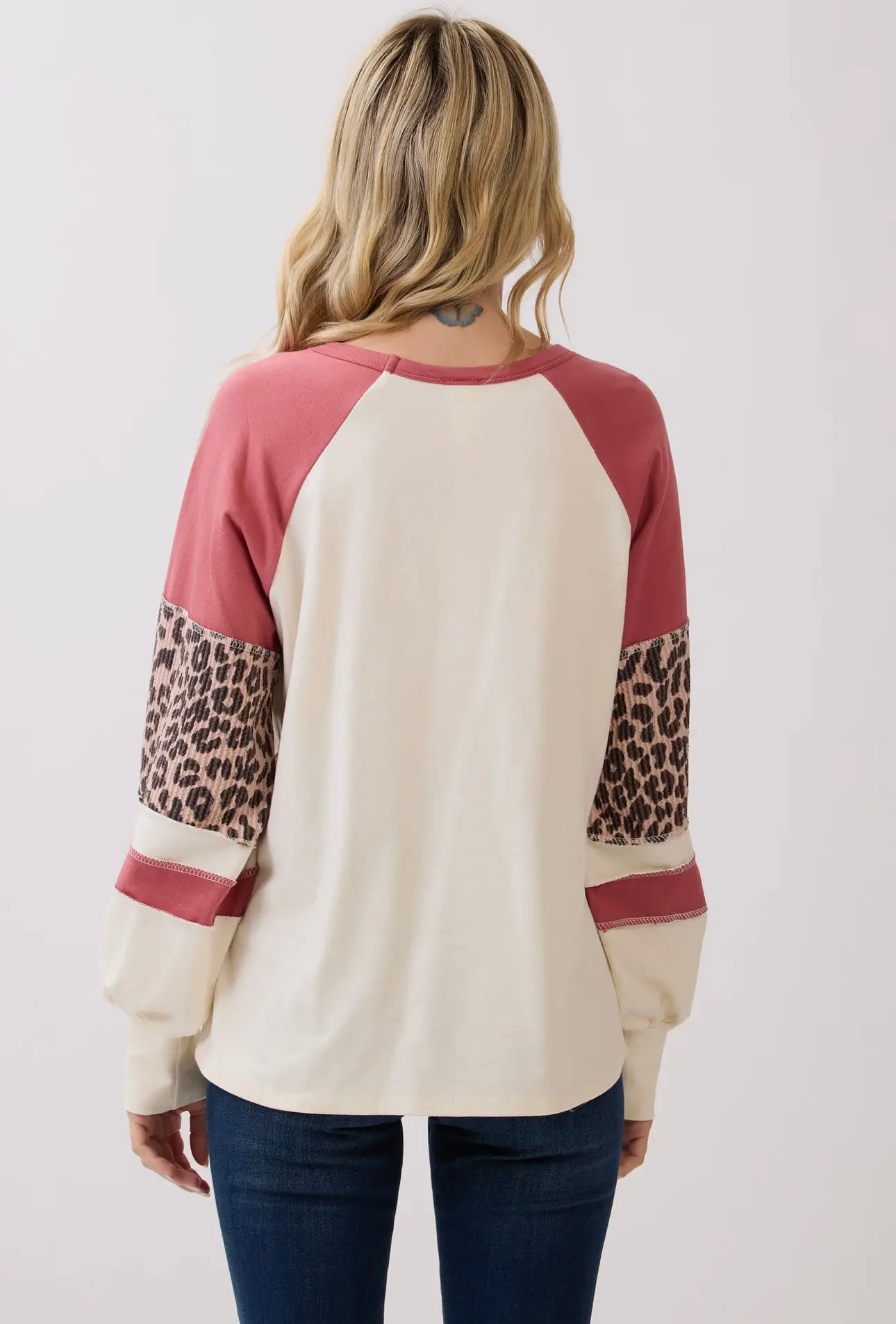 Leopard Print Color Block Raglan
Pullover Top