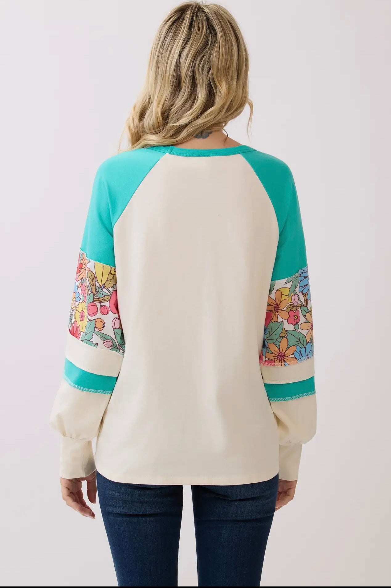 Floral Contrast Color Block Pullover Top