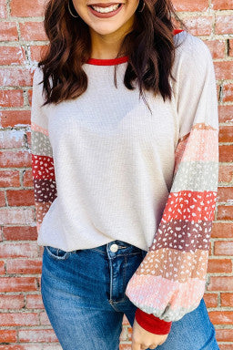 Contrast Leopard Color Block Sleeve Loose Pullover