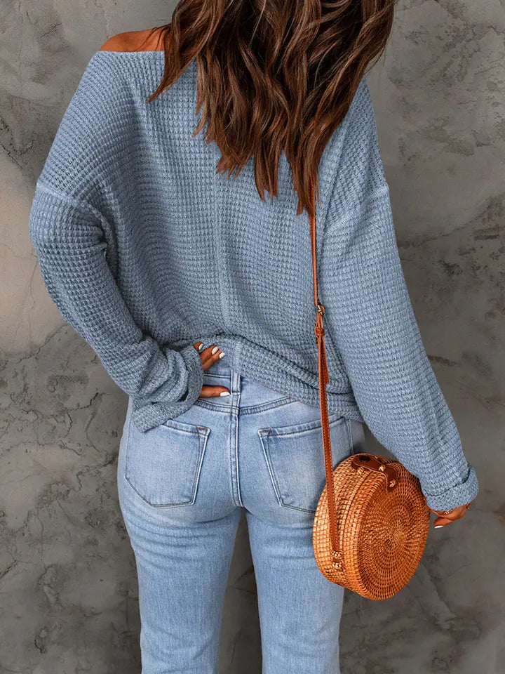 Rylie Waffle Knit Loose Long Sleeve Top