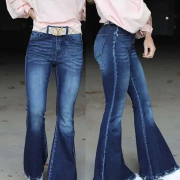 High-Rise Frayed Flared Jeans