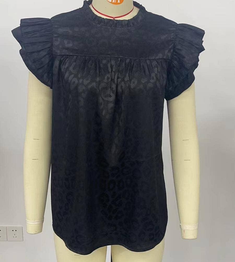 Urban print stain ruffle t-shirt top: Begie / S