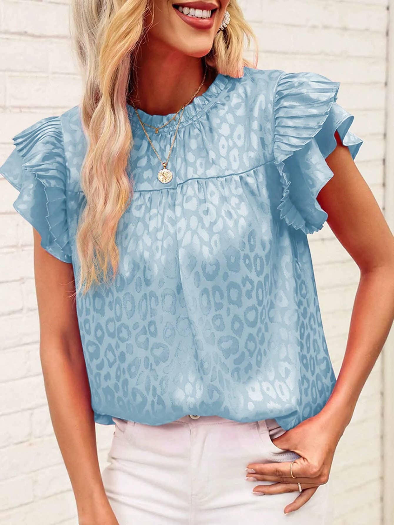 Urban print stain ruffle t-shirt top: Green / 2XL