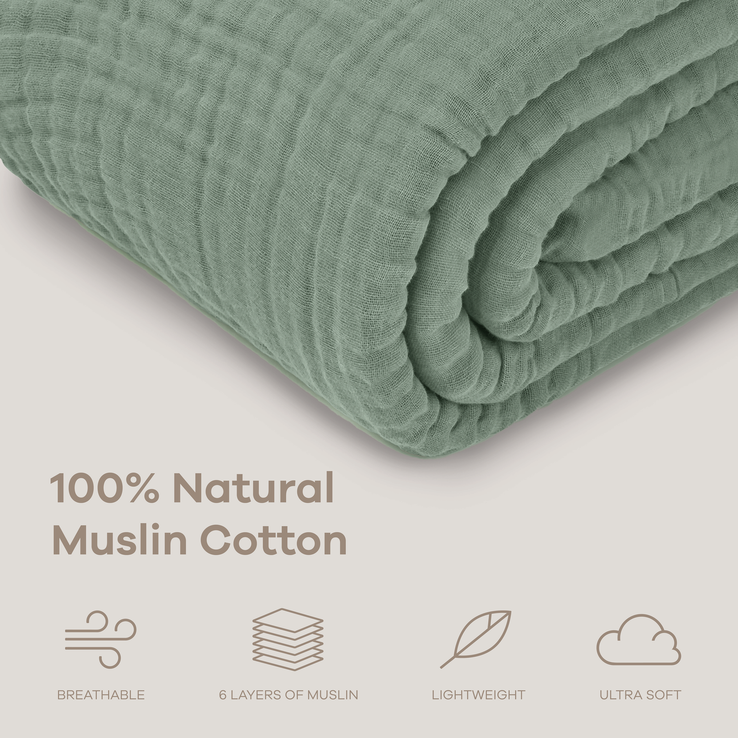 Muslin Blanket for Adults, 6-Layer Bedding by Comfy Cubs: Pacific Blue / Throw: 50" x 60"