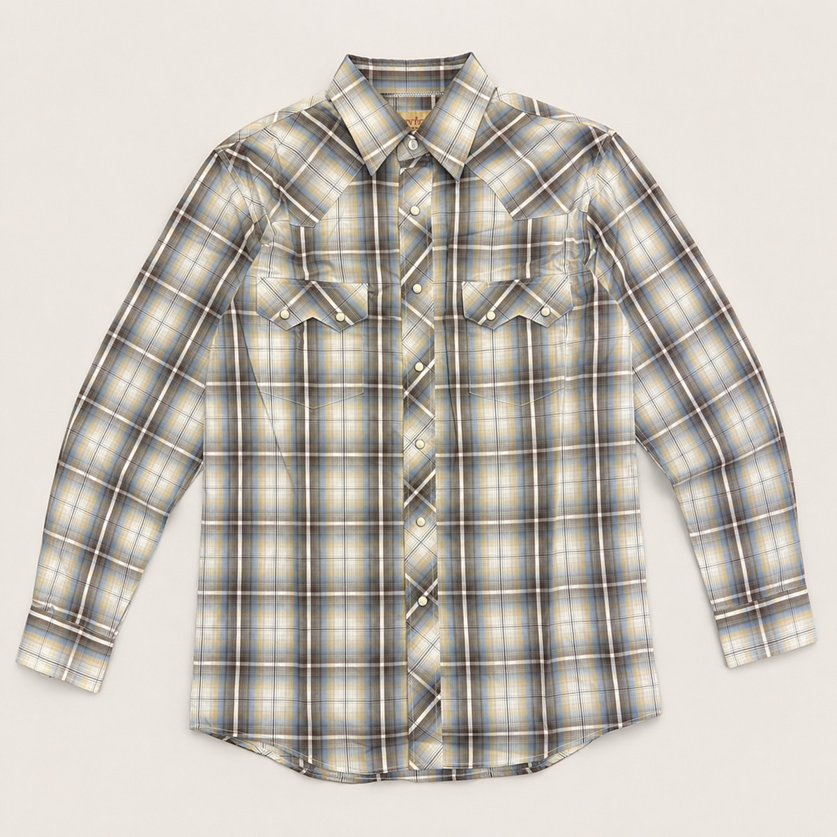 Men's Desert Sky Plaid Pearl Snap Long Sleeve Cowboy Western Shirt: XL