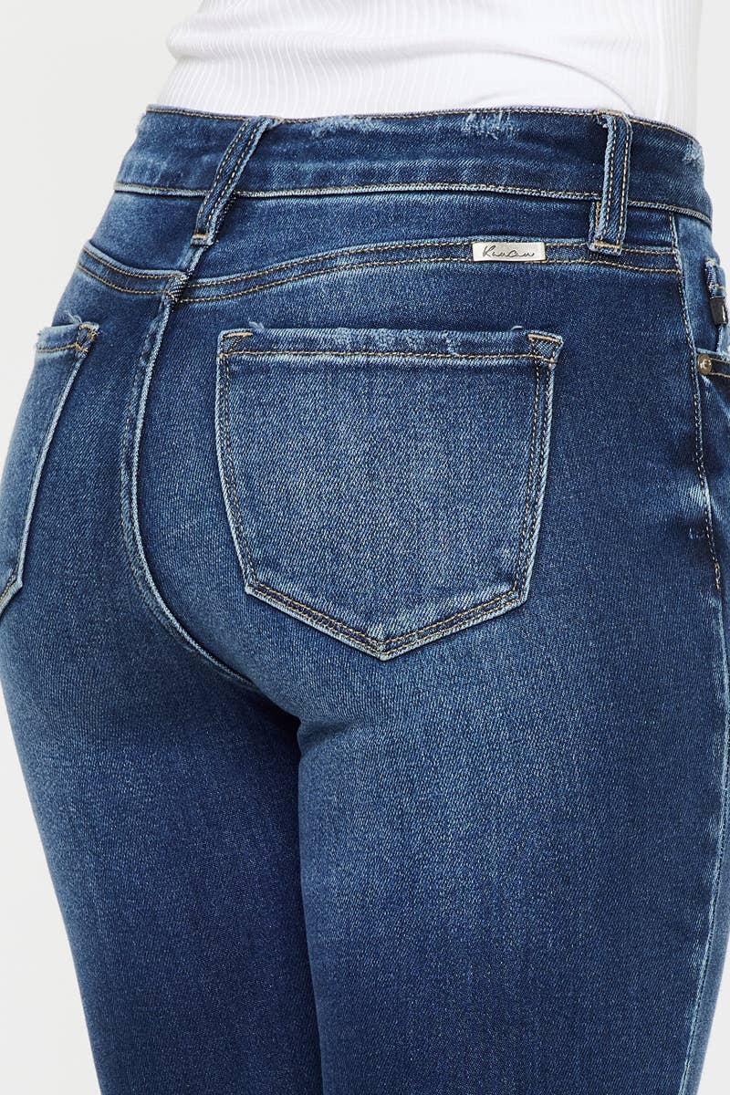 HIGH RISE FRAY HEM SUPER SKINNY JEANS-KC7121D: DARK / 9/28