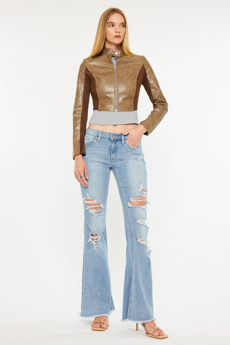 MID RISE DISTRESSED FLARE JEANS-KC5501M: MEDIUM / 13/30