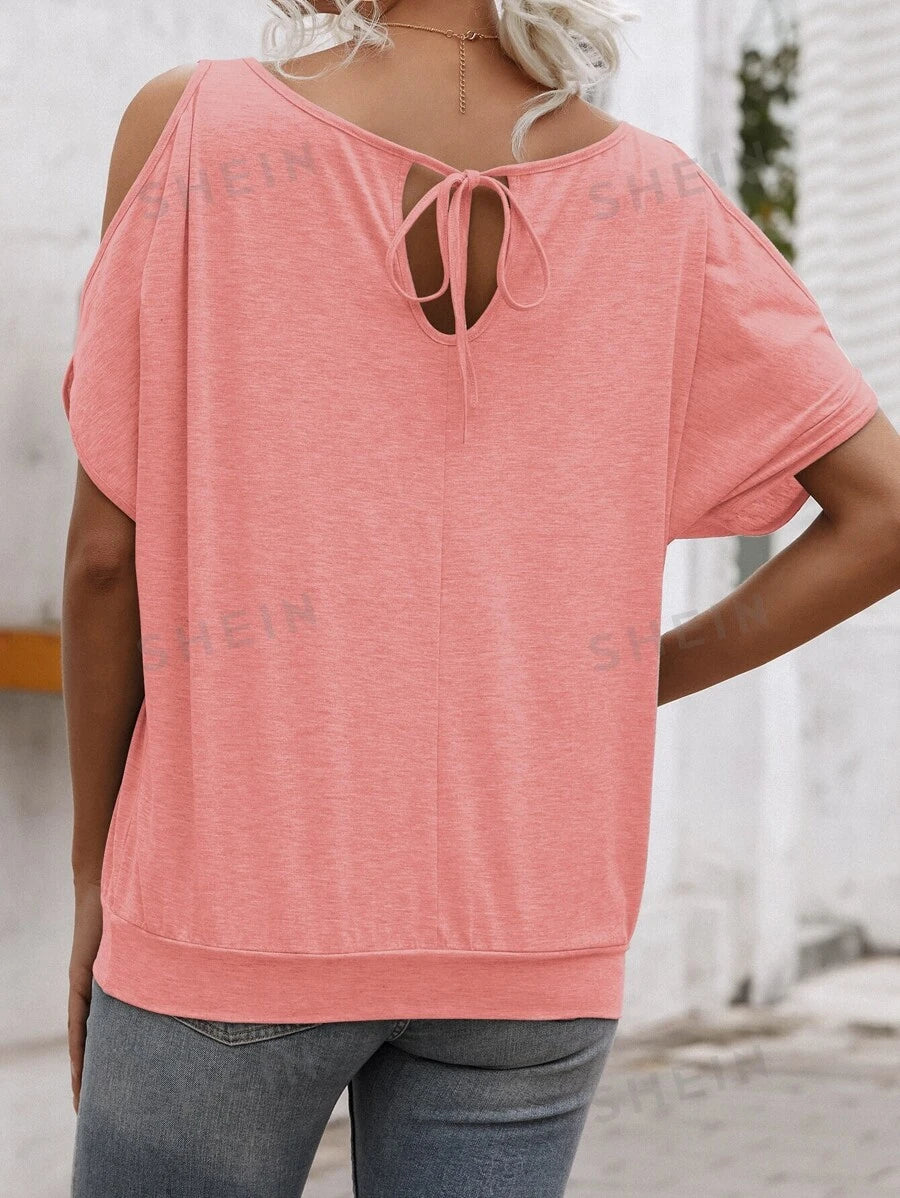 Solid Cold Shoulder Tie Back Tee
