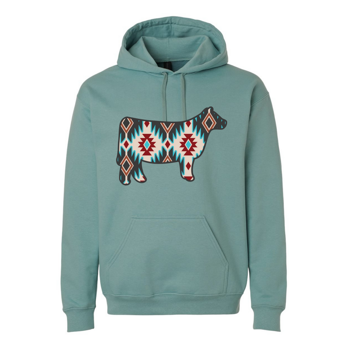 Teal/red Aztec Cow hoodie