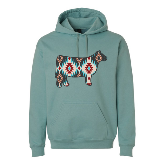 Teal/red Aztec Cow hoodie