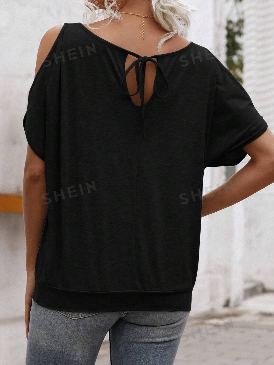 Solid Cold Shoulder Tie Back Tee