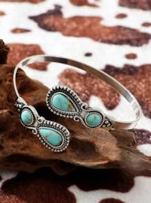 1pc Western Turquoise Stone Antique Cuff Bangle Bracelet