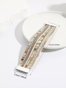 1pc Bohemia Style Wide Band Bracelet with Crystal Rhinestone Decor Wrapped Wire Bracelet Multi-layered Pu Leather Magnetic Clasp Bracelet