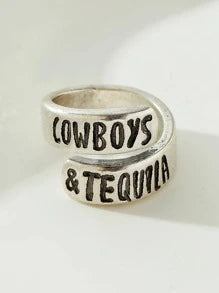 1pc Vintage Engraved Letter Ring Western Style Jewelry
