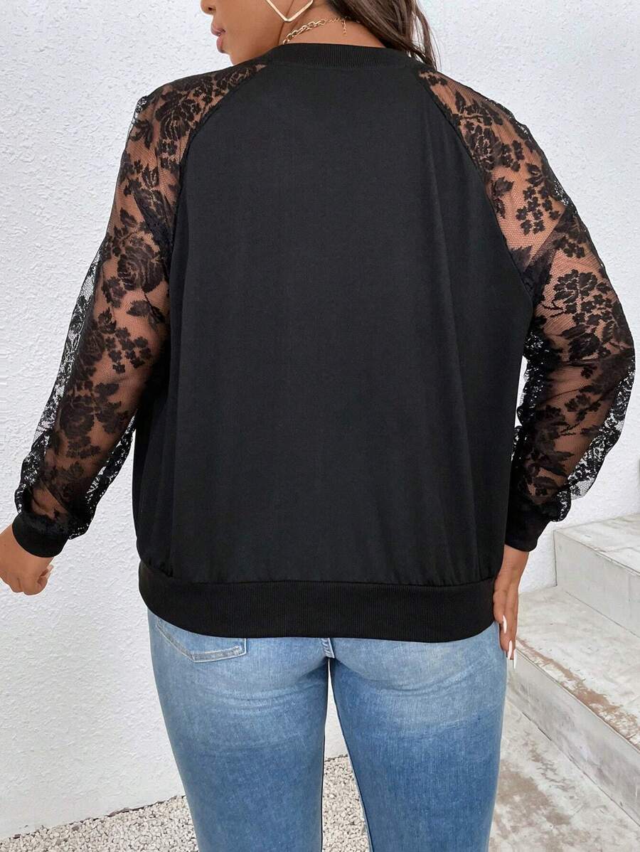 Lace Patchwork Zipper Jacket