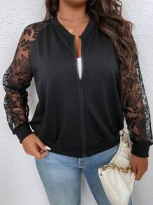 Lace Patchwork Zipper Jacket