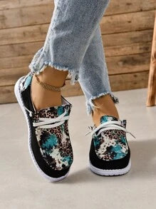 Canvas Slip on Leopard & Teal