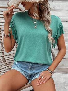T-Shirt With Tassel on sleeve- Green