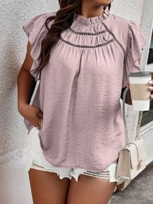 Plus Size Ruffle Hem Blouse- Black