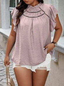Plus Size Ruffle Hem Blouse- Dusty Rose