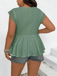 Patchwork Lace & Ruffle Hem T-Shirt with Soluble Lace Hem