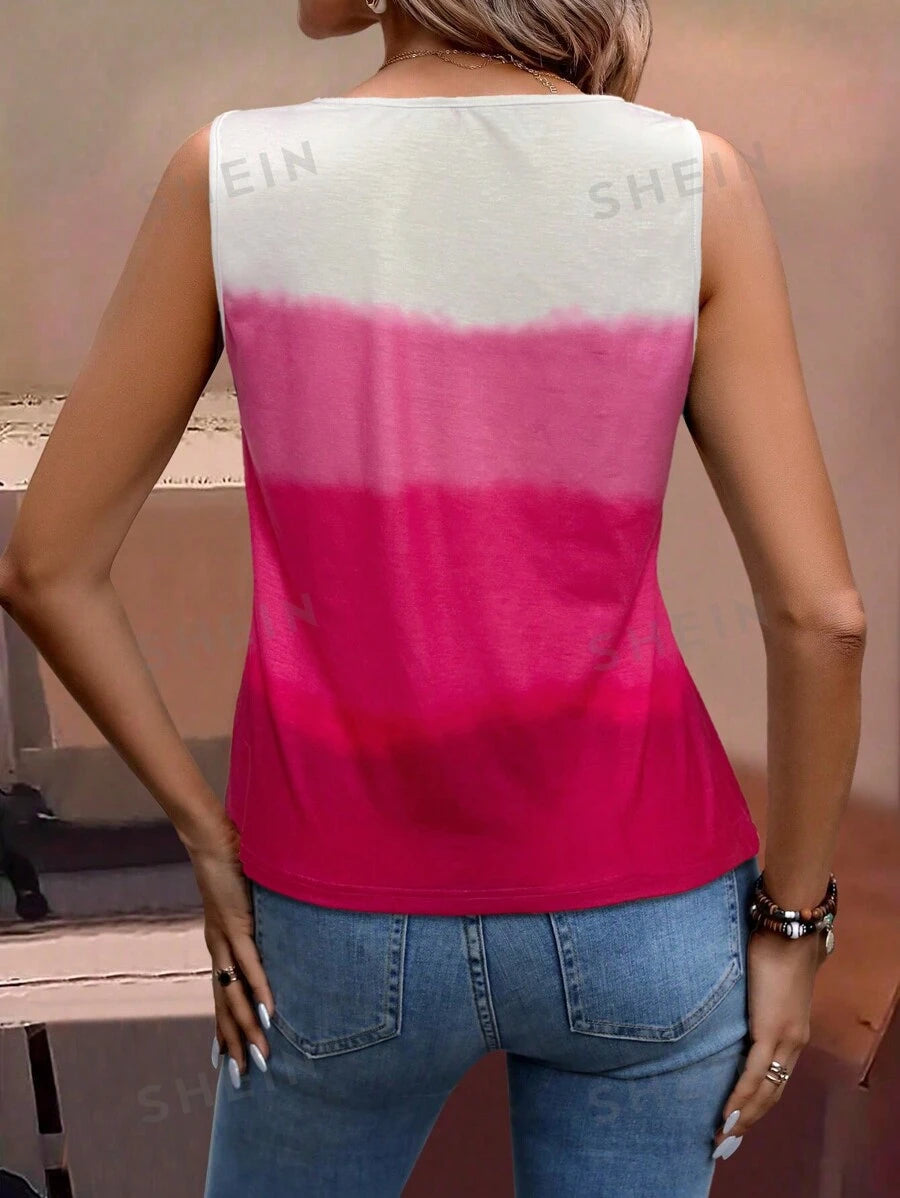 Color Block Square Neckline Pleated Casual Tank Top