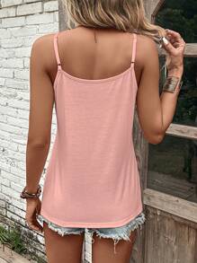 Contrast Lace Crossed Strap Camisole Top- Pink