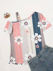 Fashionable Asymmetrical Neck Floral Print Blouse