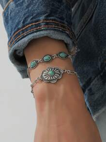 2pcs/Set Western Style Turquoise Bracelets