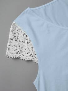 Contrast Lace V-Neck Short Sleeve Casual T-Shirt - Small to 4XL
