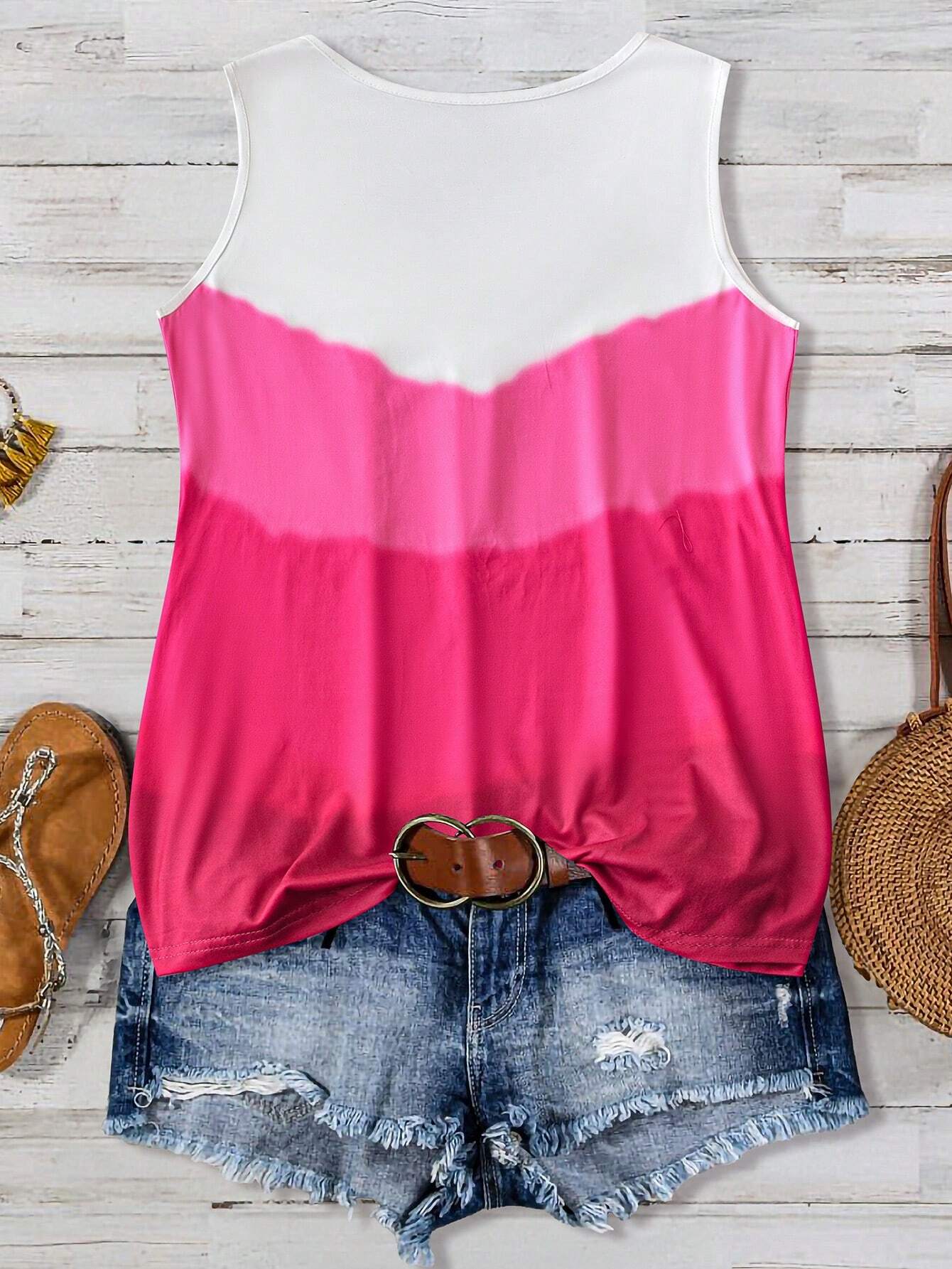 Ombre Square Neckline Casual Tank Top- Plus Size
