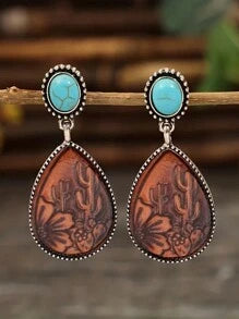 1 Pair Of Vintage Water Drop Cactus Earrings
