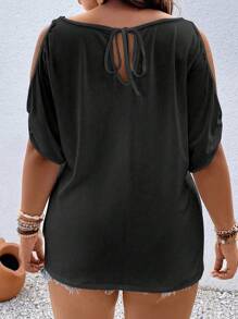 Plus Size Solid Cold Shoulder Batwing Sleeve Tee