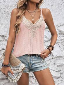 Contrast Lace Schiffy Camisole- Pink