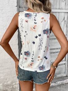 Floral Print V-Neck Casual Tank Top