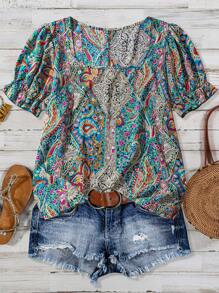 Square Neck Short Sleeve Top- Plus Size