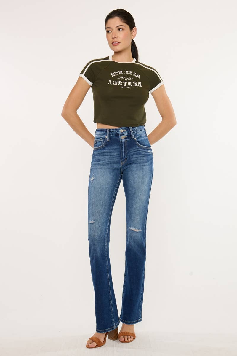 HIGH RISE BOOTCUT JEANS-KC9373D: DARK / 13/30