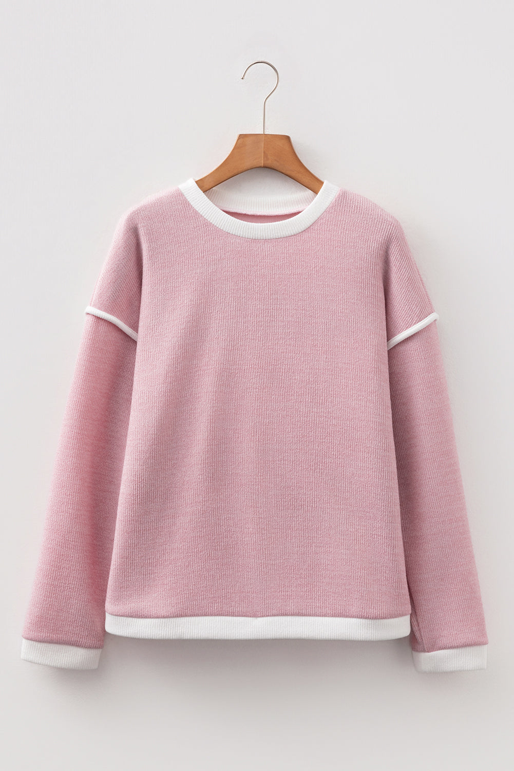 Contrast Color Trim Knit Drop Shoulder Loose Top