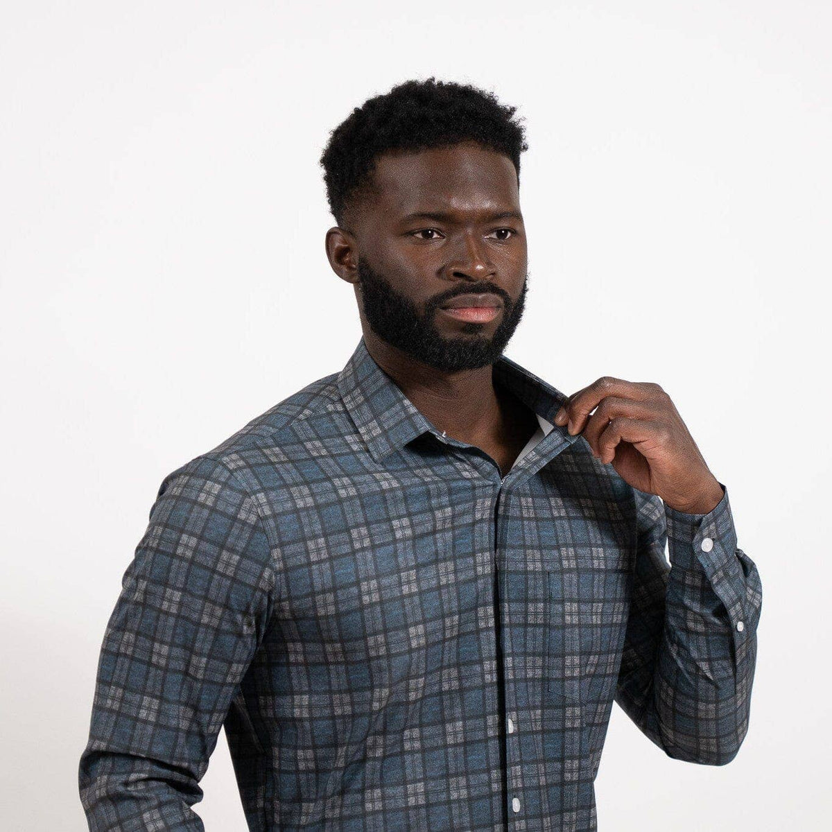 Hustle Sport Shirt - Long Sleeve - Navy Grey Flannel: Regular / Large