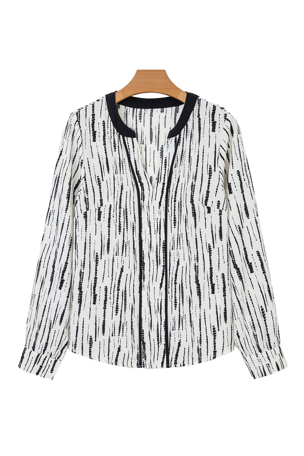 Black Spring and Autumn Abstract Print V-neck Long-sleeve Blouse