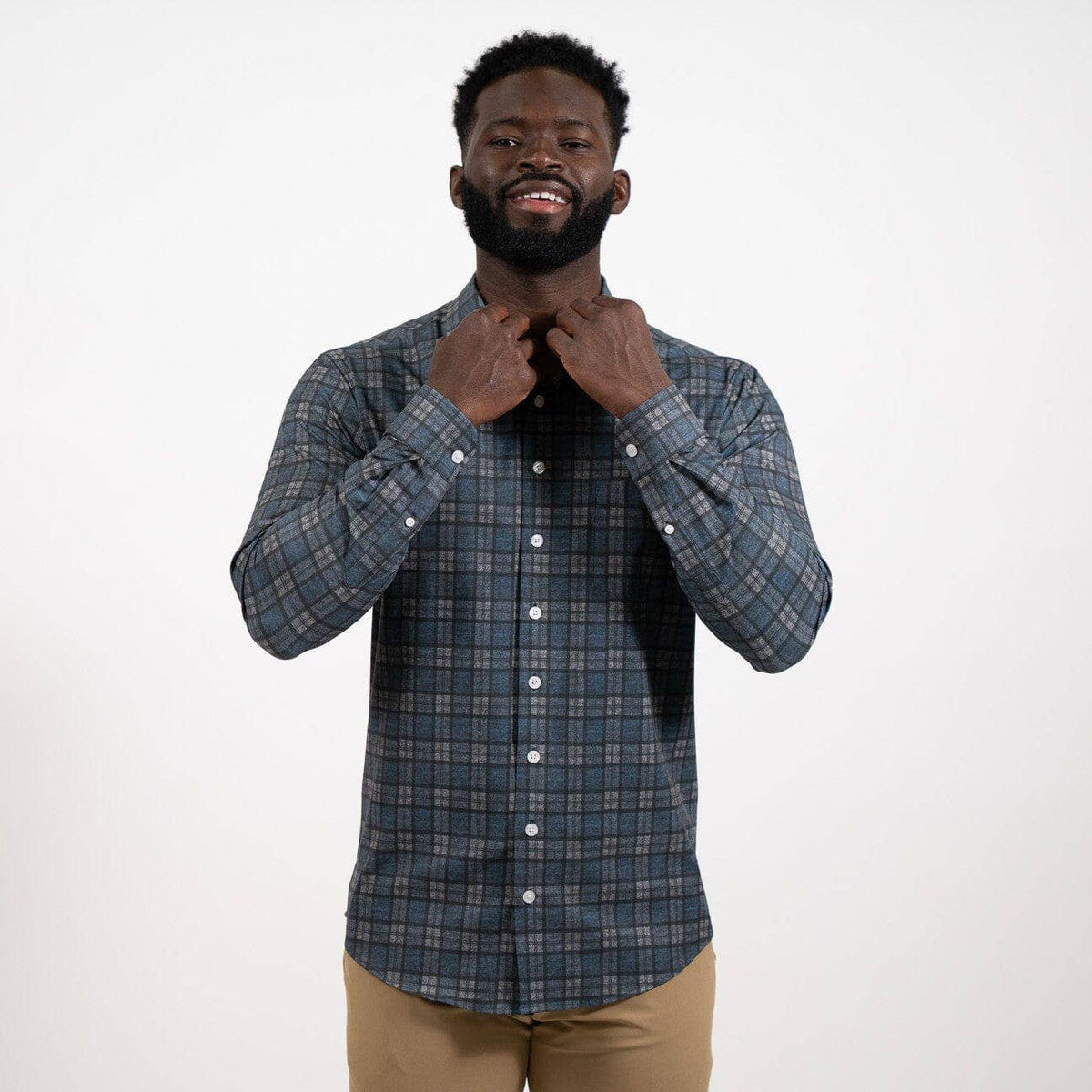 Hustle Sport Shirt - Long Sleeve - Navy Grey Flannel: Regular / 2XL
