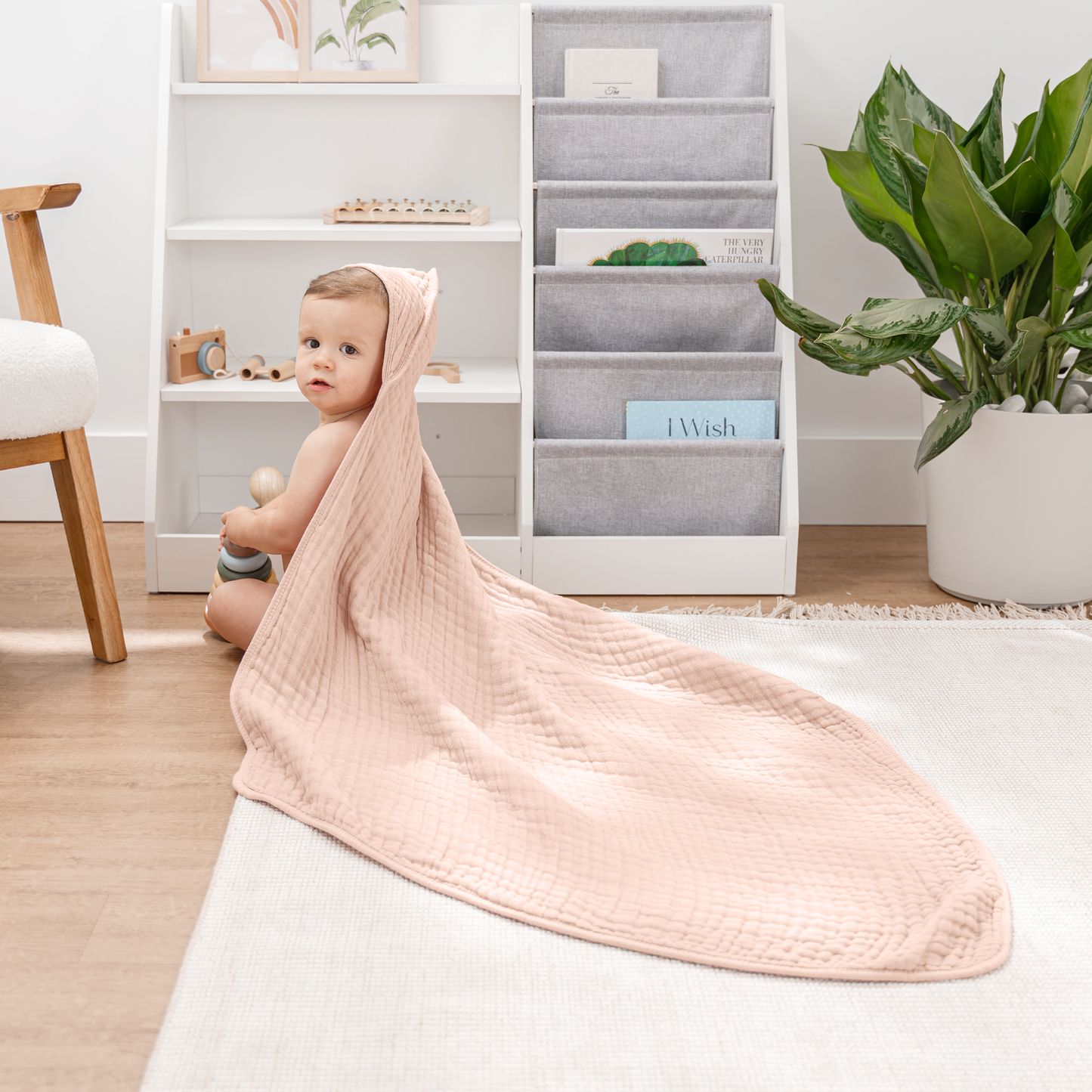 Hooded Baby Towel, 6 Layer 100% Muslin Cotton by Comfy Cubs: Mauve / Pack of 1