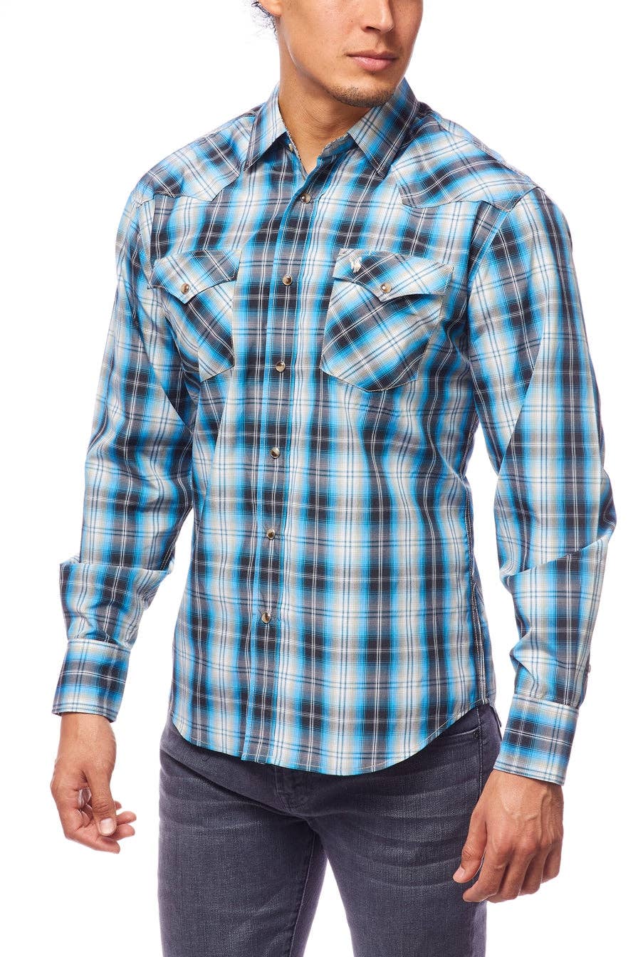 RODEO CLOTHING MEN'S PLAID WESTERN LONG SLEEVE SNAP SHIRTS: S